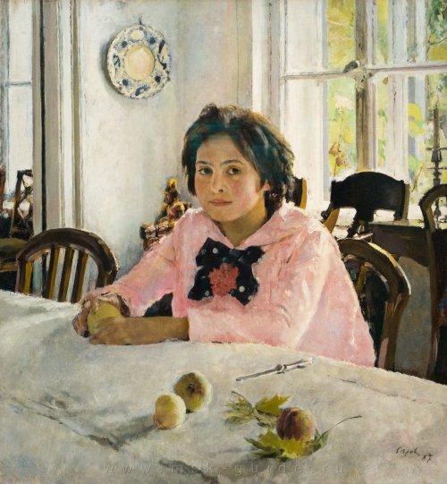 The eleven-year-old daughter of which Russian patron of the arts is depicted in Valentin Serov's painting Girl with Peaches?